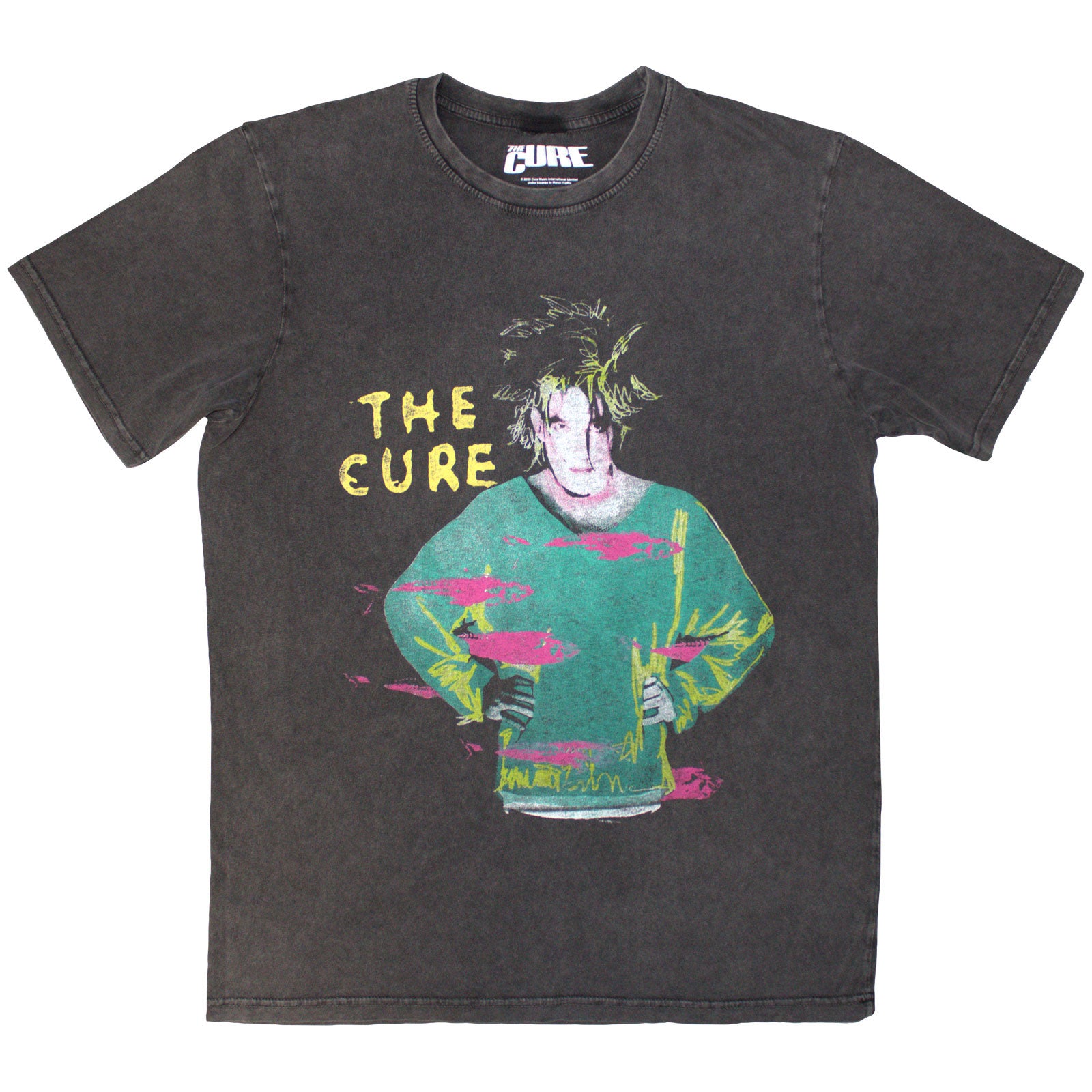 The Cure Unisex Stone Wash T-Shirt: Beach Party Tour '86 (Charcoal Grey) (Back Print)