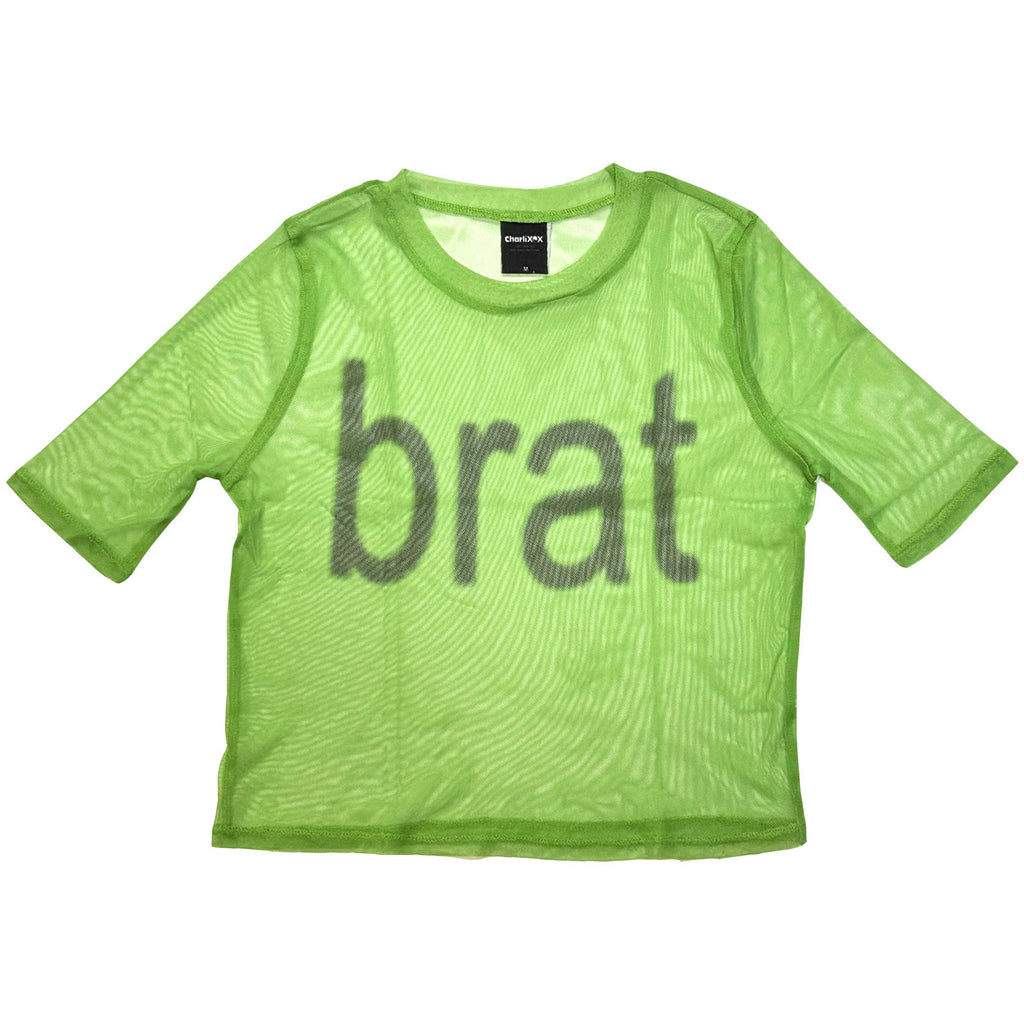 Charli XCX Ladies Mesh Crop Top: Brat Logo (Green)