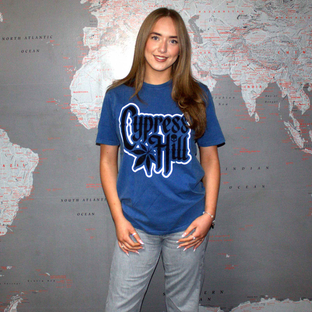 Cypress Hill Unisex Stone Wash T-Shirt: Logo (Denim Blue)