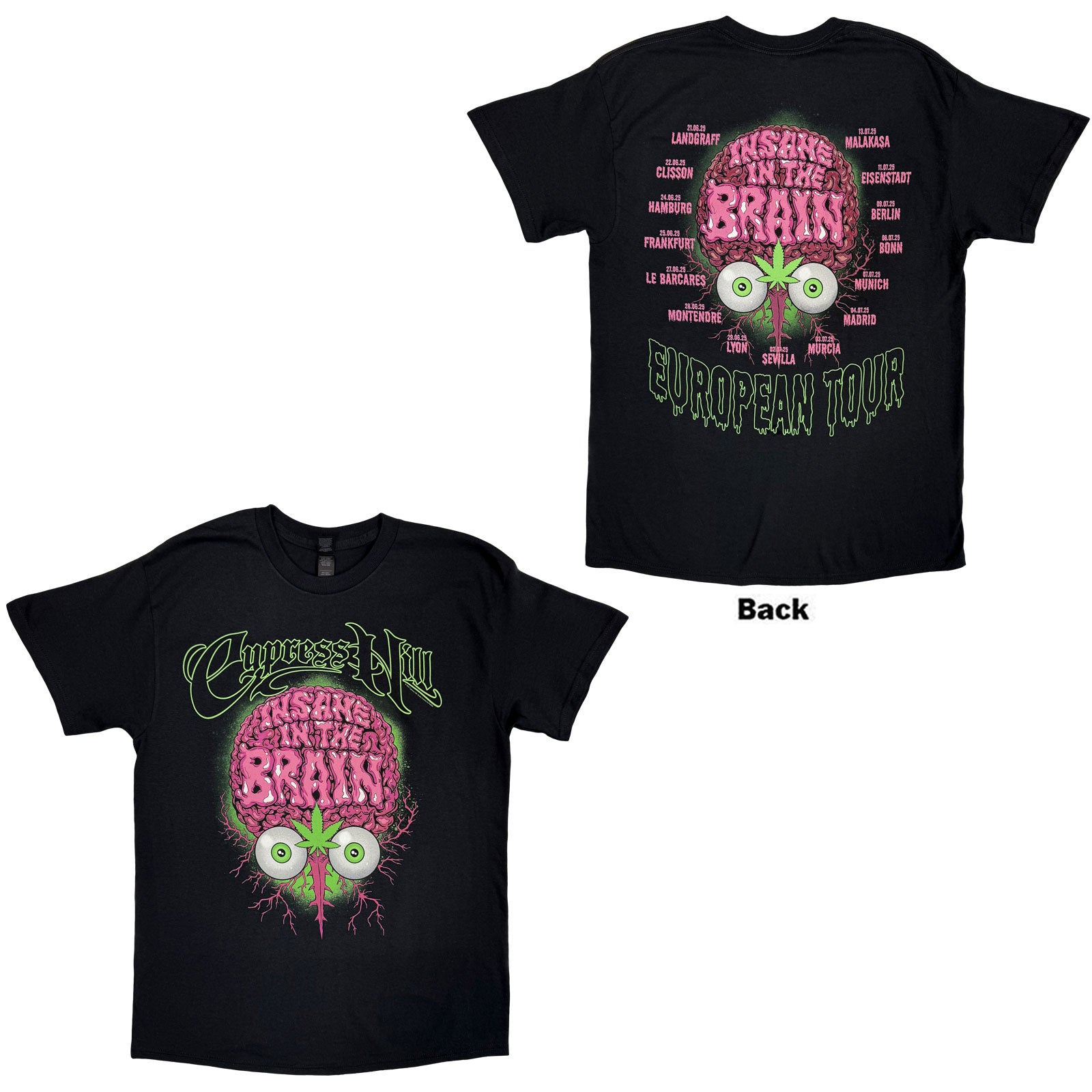 Cypress Hill Unisex T-Shirt: Insane In The Brain EU Tour '25 (Black) (Ex-Tour)