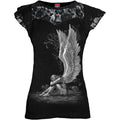 Spiral Ladies Lace Layered Cap Sleeve Top: Enslaved Angel (Black)