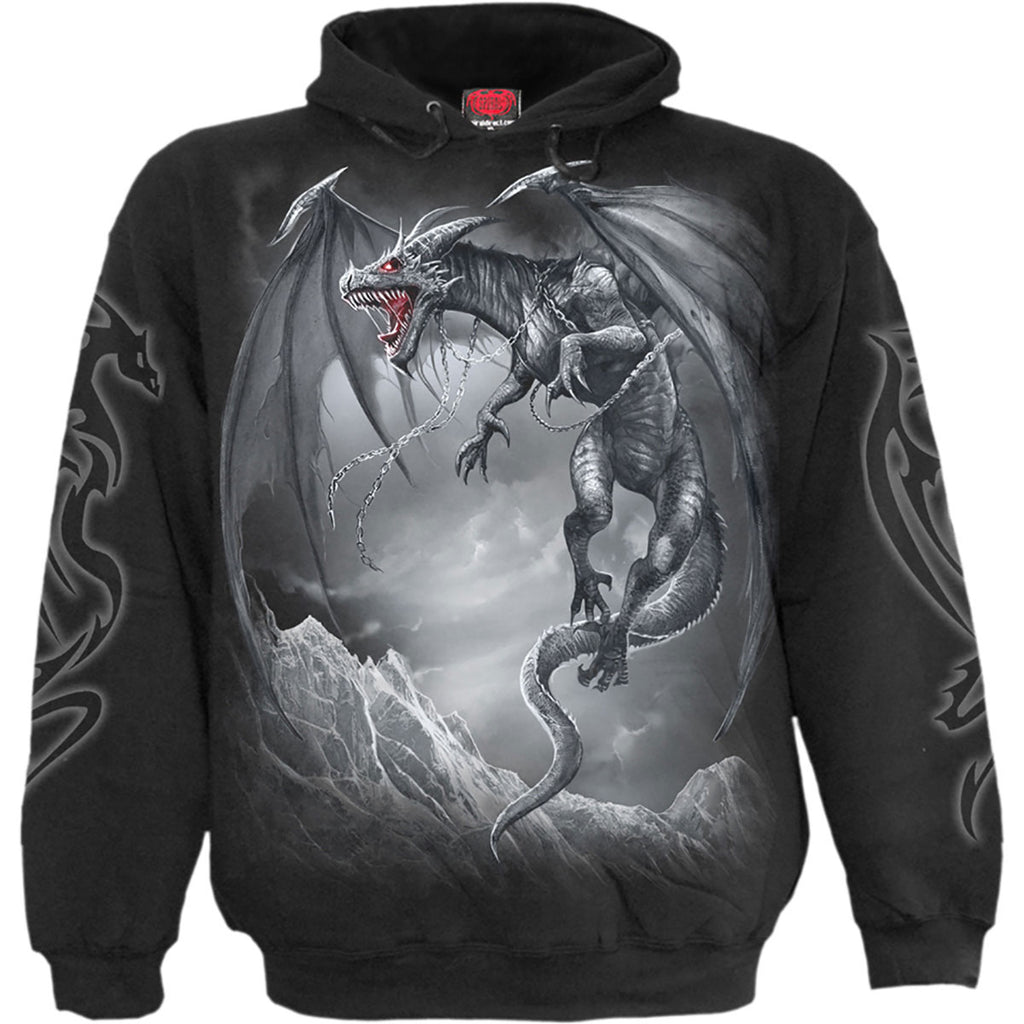 Spiral Unisex Pullover Hoodie: Dragon's Cry (Black) (Back & Sleeve Print)