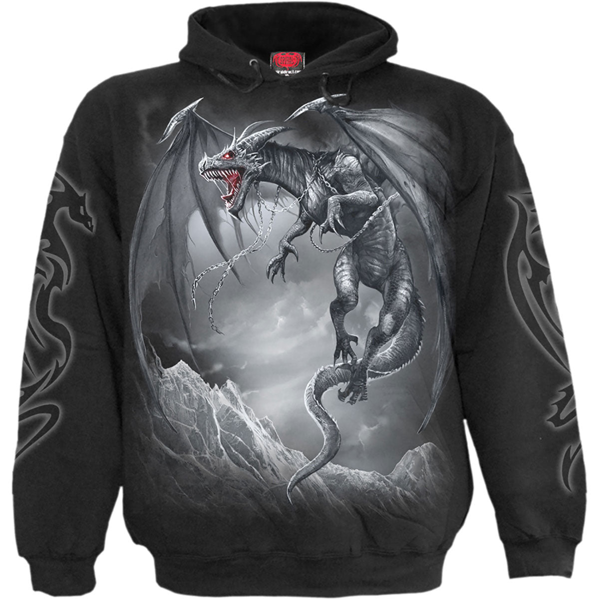 Spiral Unisex Pullover Hoodie: Dragon's Cry (Black) (Back & Sleeve Print)