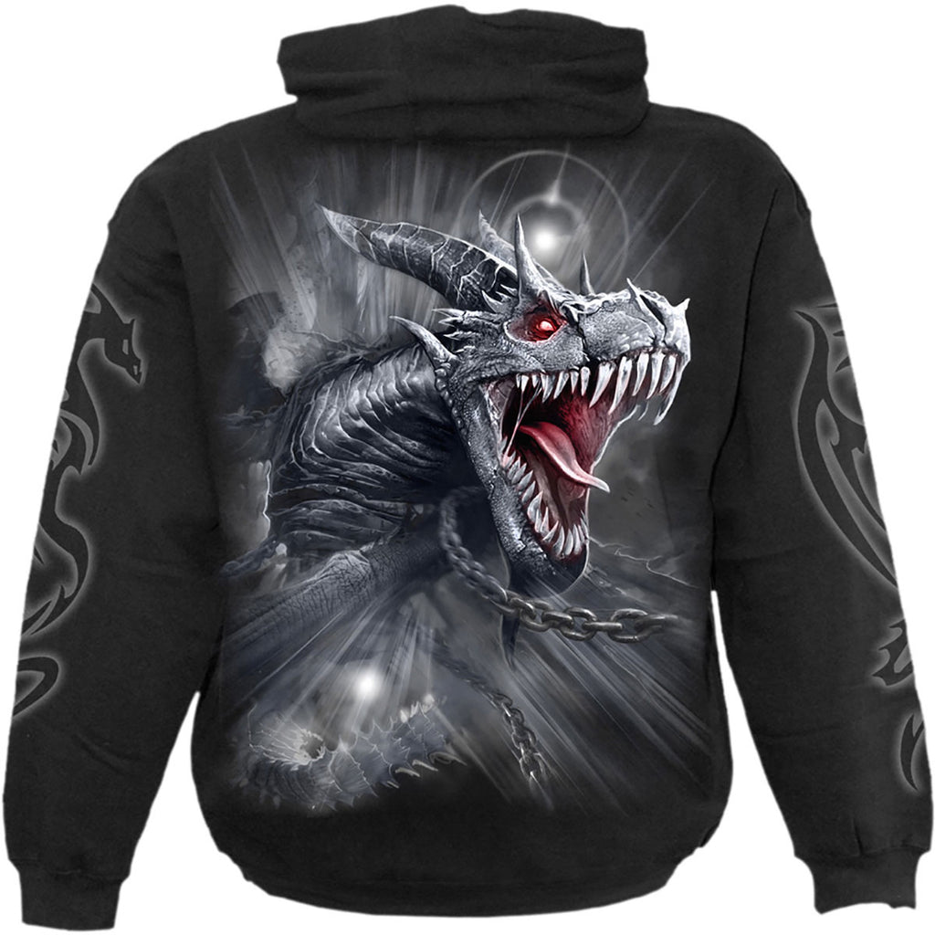 Spiral Unisex Pullover Hoodie: Dragon's Cry (Black) (Back & Sleeve Print)