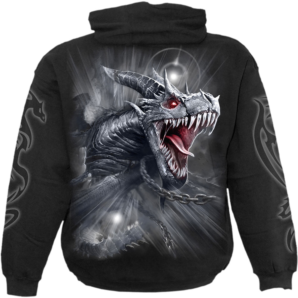 Spiral Unisex Pullover Hoodie: Dragon's Cry (Black) (Back & Sleeve Print)