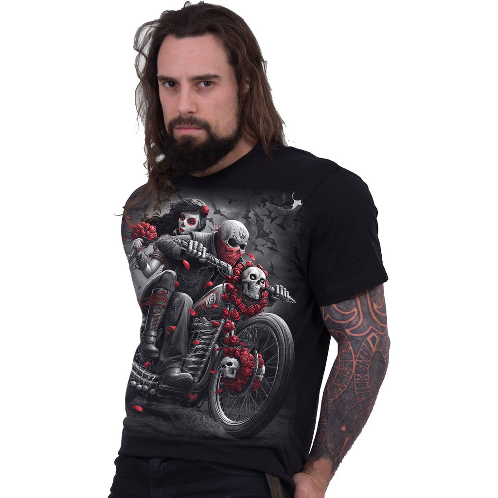 Spiral Unisex T-Shirt: DOTD Bikers (Black) (Back Print)