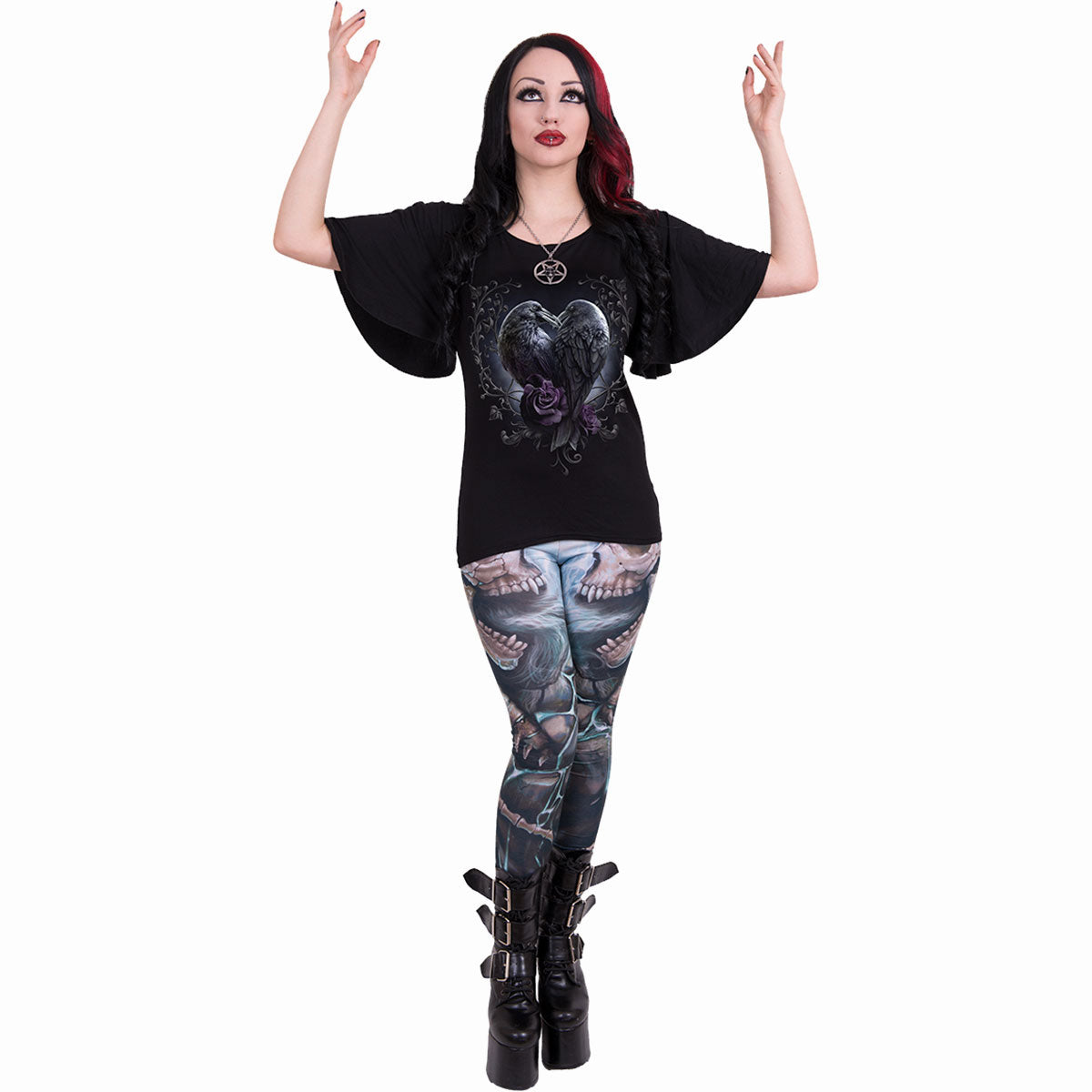 Spiral Unisex Latin Boatneck Top: Raven Heart (Black)