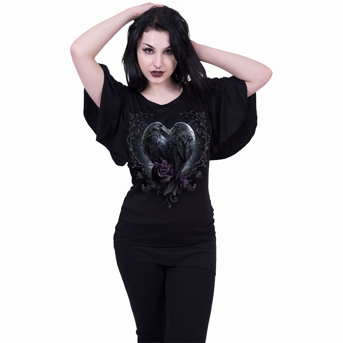 Spiral Unisex Latin Boatneck Top: Raven Heart (Black)
