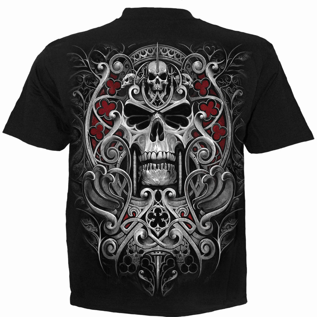 Spiral Unisex T-Shirt: Reaper's Door (Black) (Back Print)