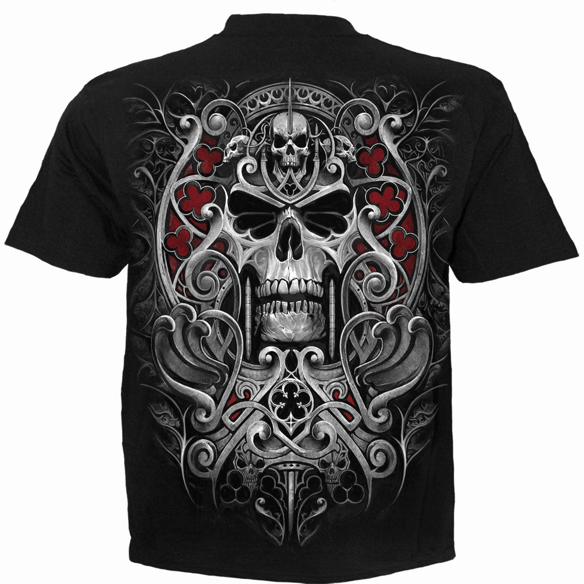 Spiral Unisex T-Shirt: Reaper's Door (Black) (Back Print)