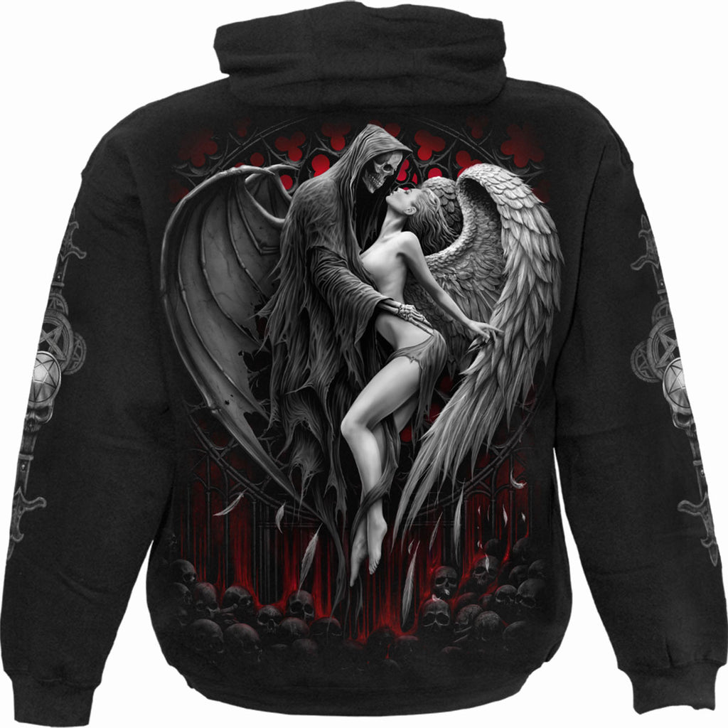 Spiral Unisex Pullover Hoodie: Forbidden (Black) (Back & Sleeve Print)