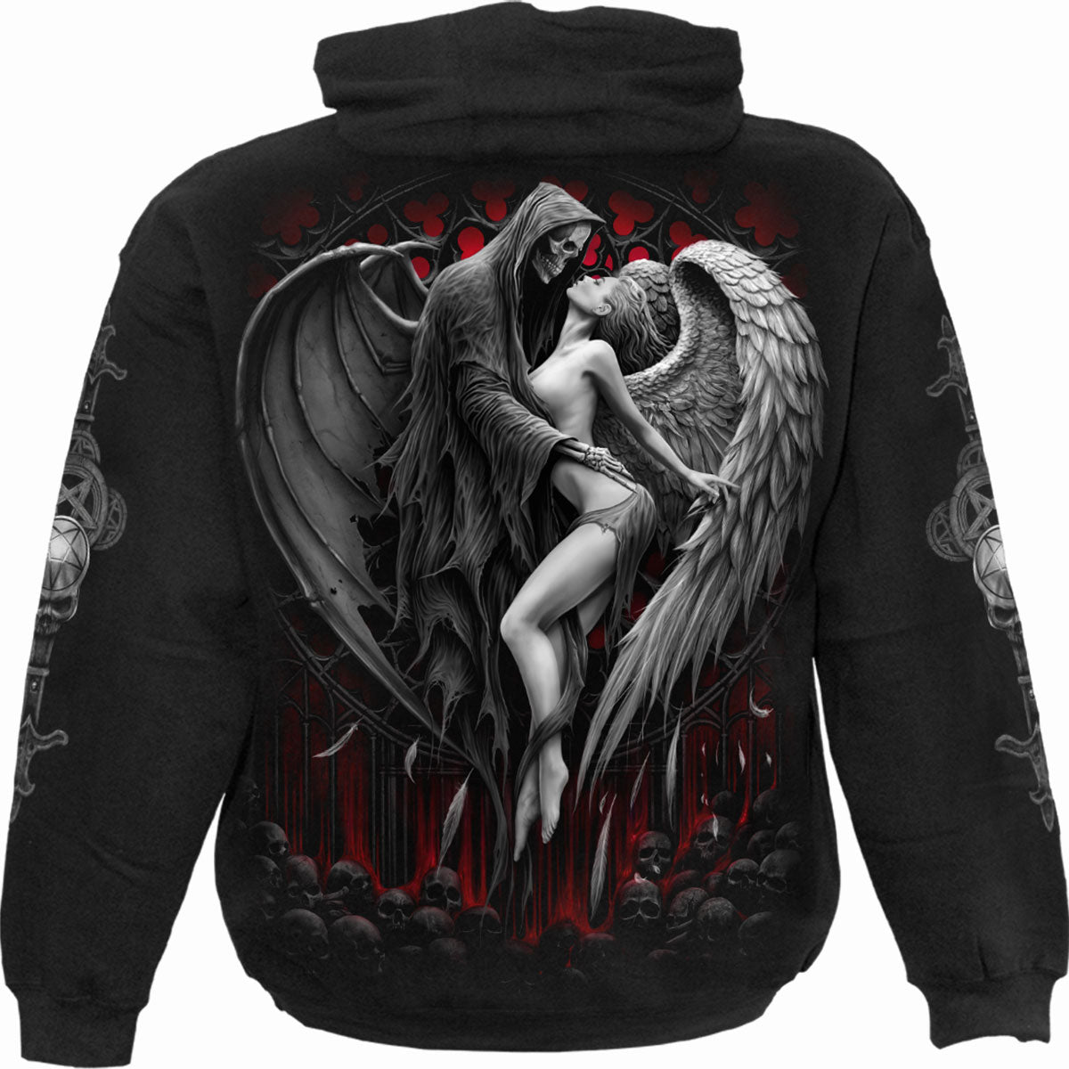 Spiral Unisex Pullover Hoodie: Forbidden (Black) (Back & Sleeve Print)