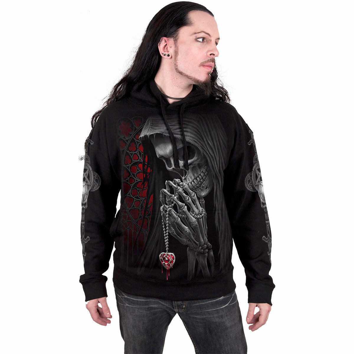 Spiral Unisex Pullover Hoodie: Forbidden (Black) (Back & Sleeve Print)