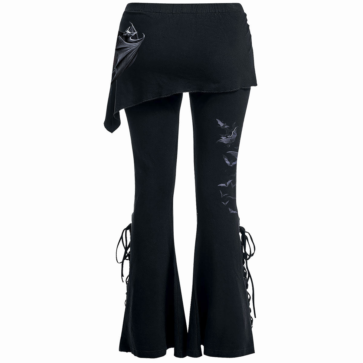 Spiral Ladies Boot Cut Leggings with Micro Skirt: Bat's Heart (Black) (Back Print)
