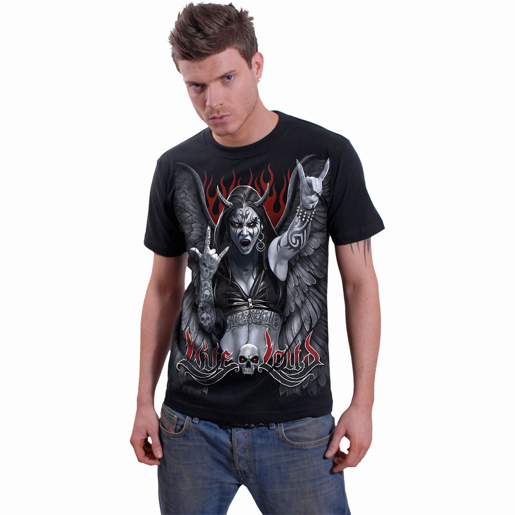Spiral Unisex T-Shirt: Rock Loud (Black) (Back Print)