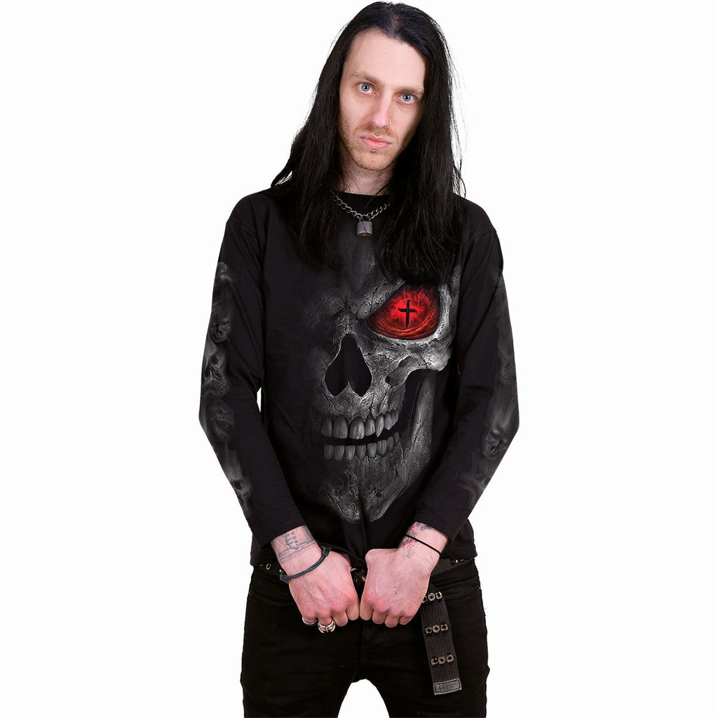 Spiral Unisex Long Sleeve T-Shirt: Death Stare (Black) (Back & Sleeve Print)