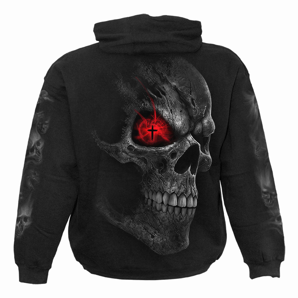 Spiral Unisex Pullover Hoodie: Death Stare (Black) (Back & Sleeve Print)