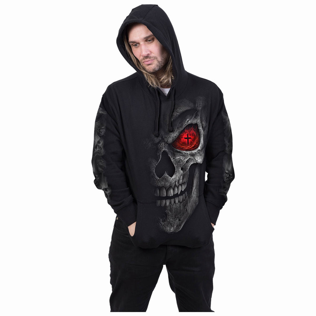 Spiral Unisex Pullover Hoodie: Death Stare (Black) (Back & Sleeve Print)