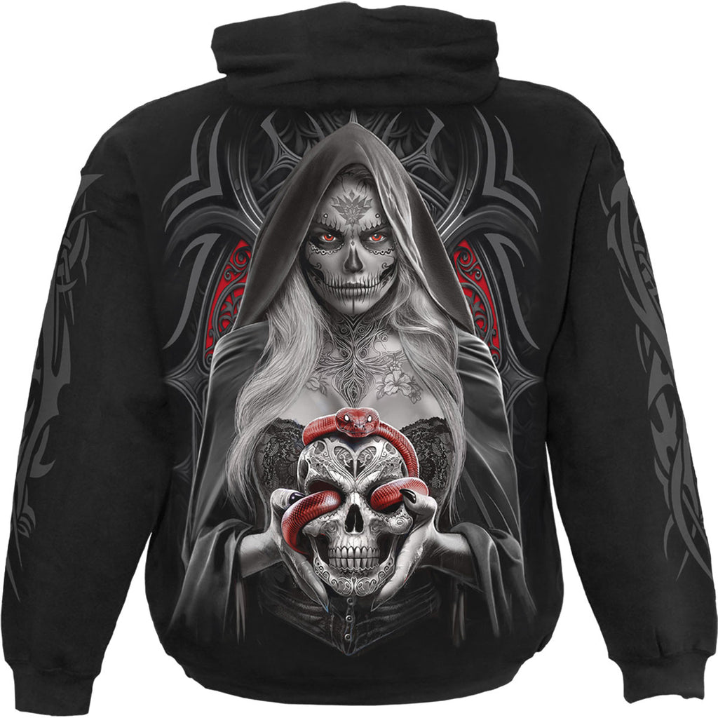 Spiral Unisex Pullover Hoodie: High Priestess (Black) (Back & Sleeve Print)