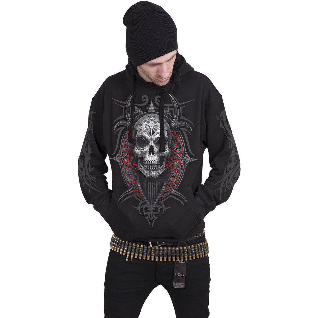 Spiral Unisex Pullover Hoodie: High Priestess (Black) (Back & Sleeve Print)