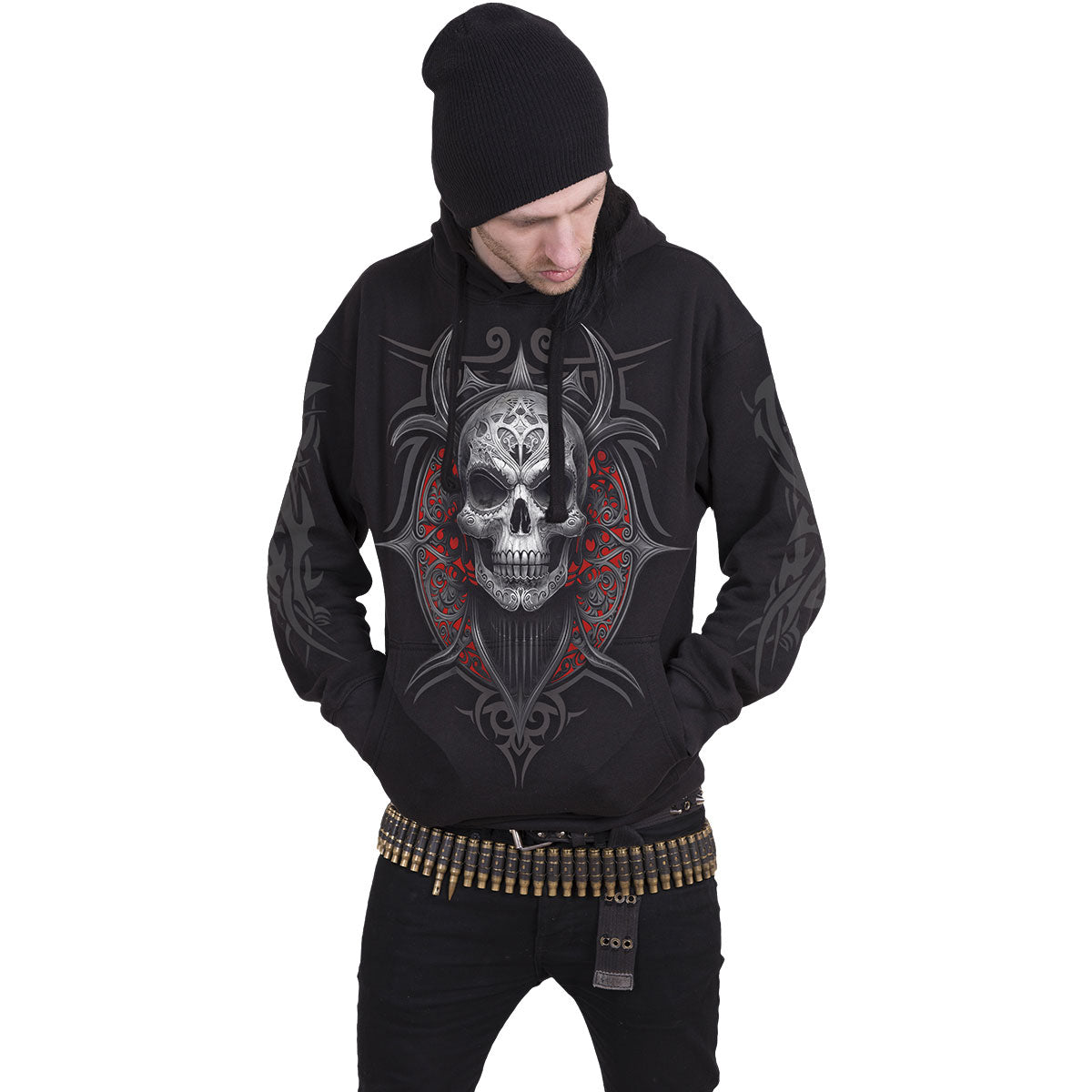 Spiral Unisex Pullover Hoodie: High Priestess (Black) (Back & Sleeve Print)