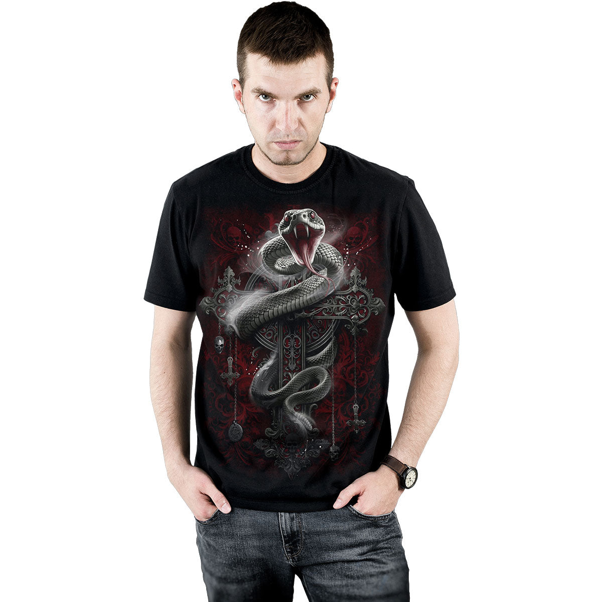 Spiral Unisex T-Shirt: Gothic Serpent (Black) (Back Print)