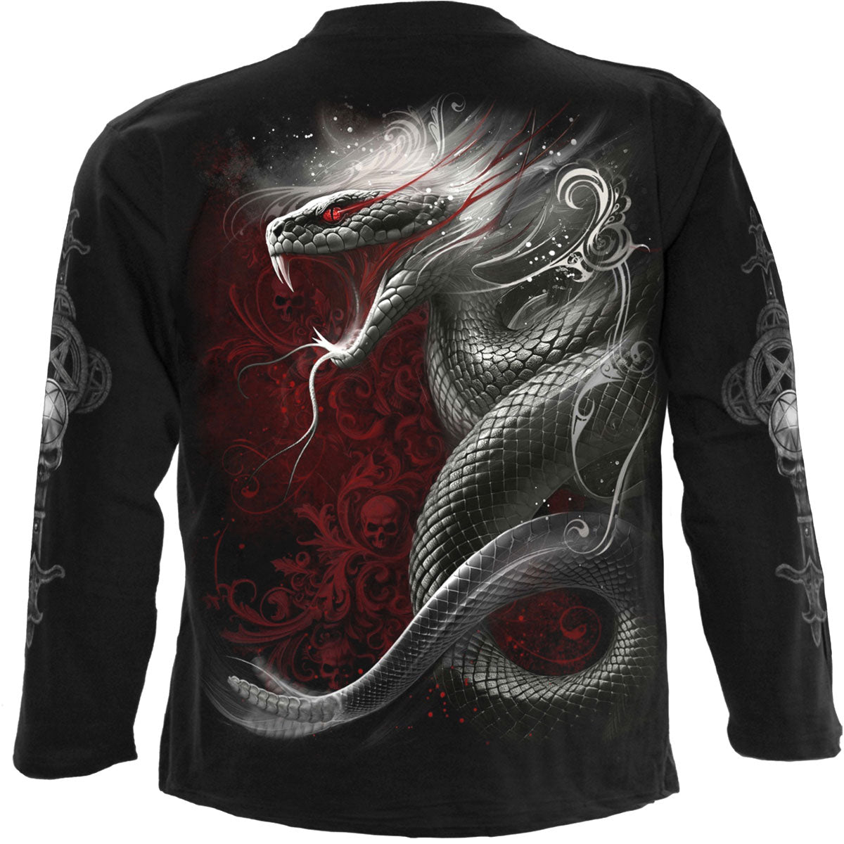 Spiral Unisex Long Sleeve T-Shirt: Gothic Serpent (Black) (Back & Sleeve Print)