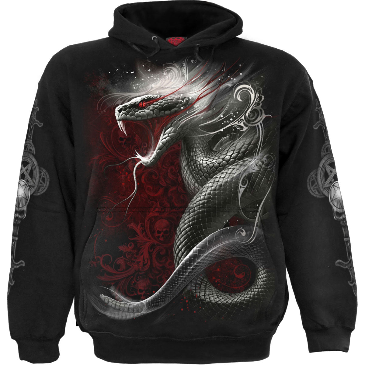 Spiral Unisex Pullover Hoodie: Gothic Serpent (Black) (Back & Sleeve Print)