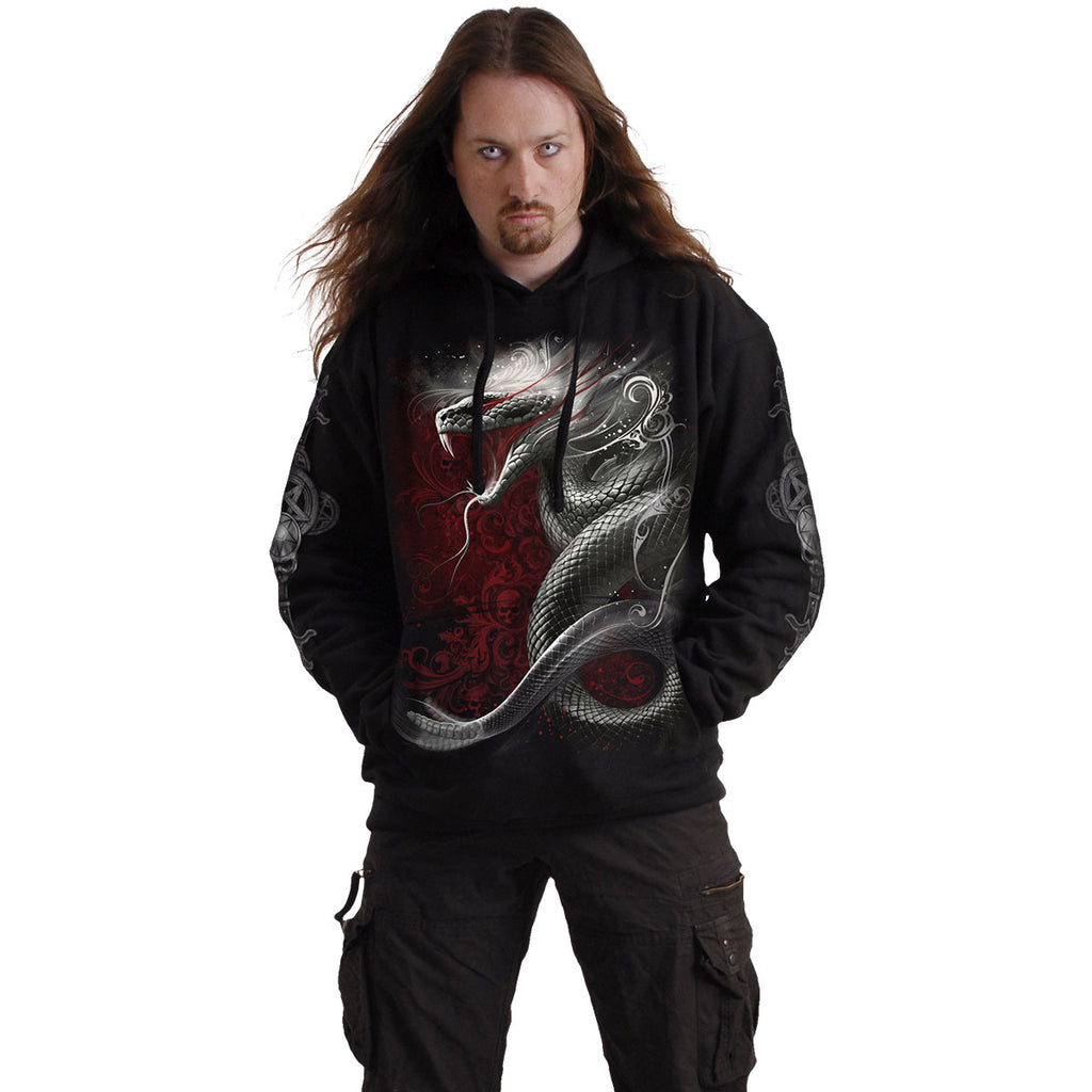 Spiral Unisex Pullover Hoodie: Gothic Serpent (Black) (Back & Sleeve Print)
