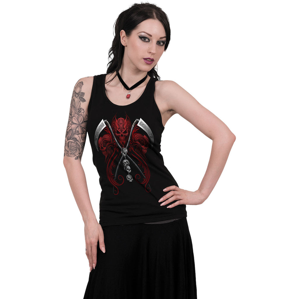 Spiral Ladies Razor Back Vest T-Shirt: Reaperess (Black)