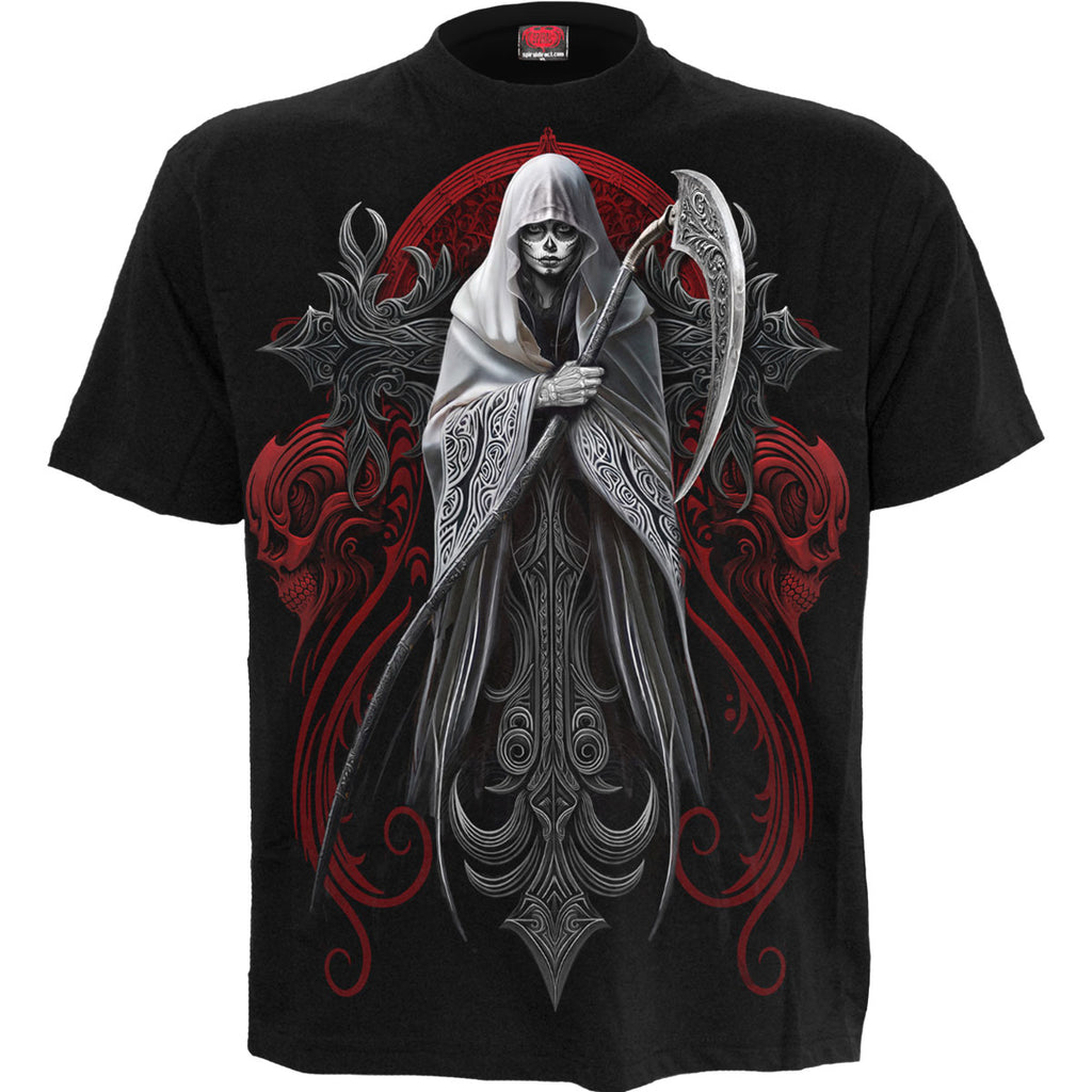 Spiral Unisex T-Shirt: Reaperess (Black) (Back Print)