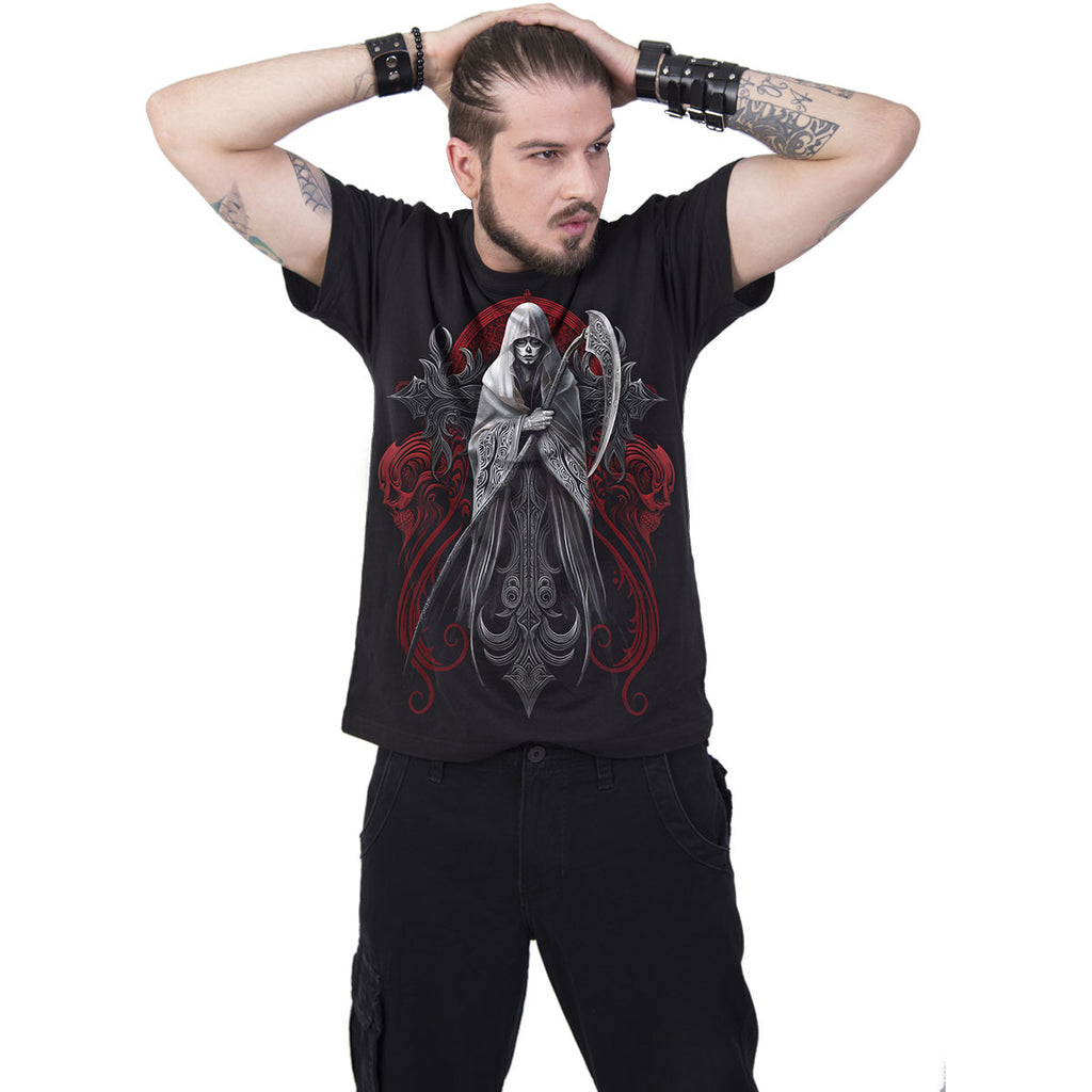 Spiral Unisex T-Shirt: Reaperess (Black) (Back Print)