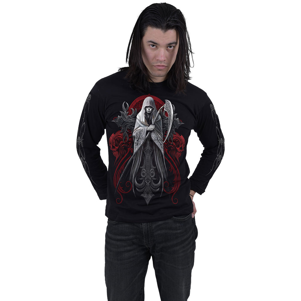 Spiral Unisex Long Sleeve T-Shirt: Reaperess (Black) (Back & Sleeve Print)
