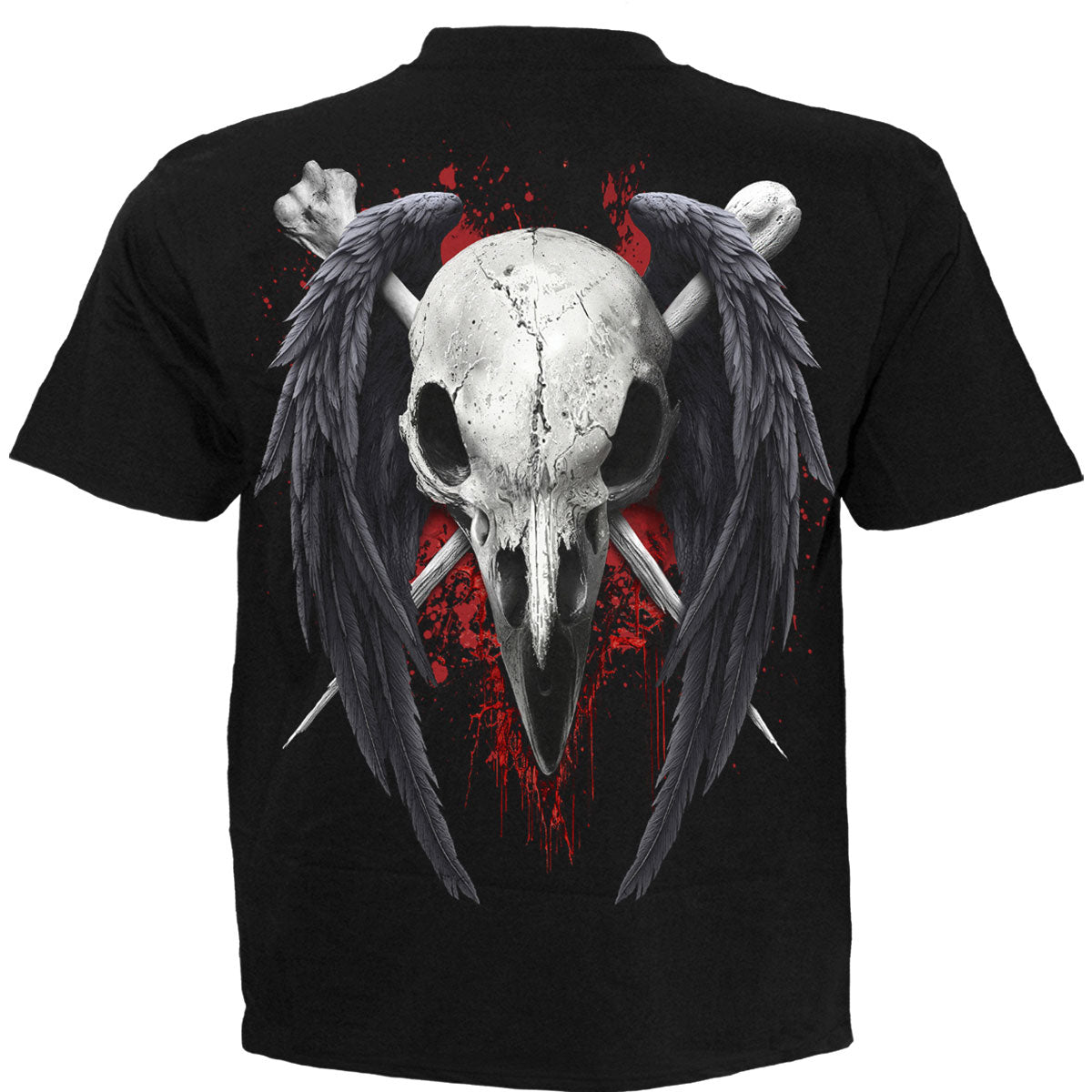 Spiral Unisex T-Shirt: Death Raven (Black) (Back Print)