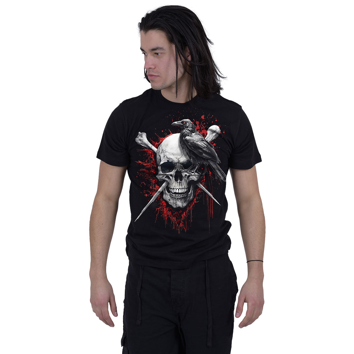 Spiral Unisex T-Shirt: Death Raven (Black) (Back Print)