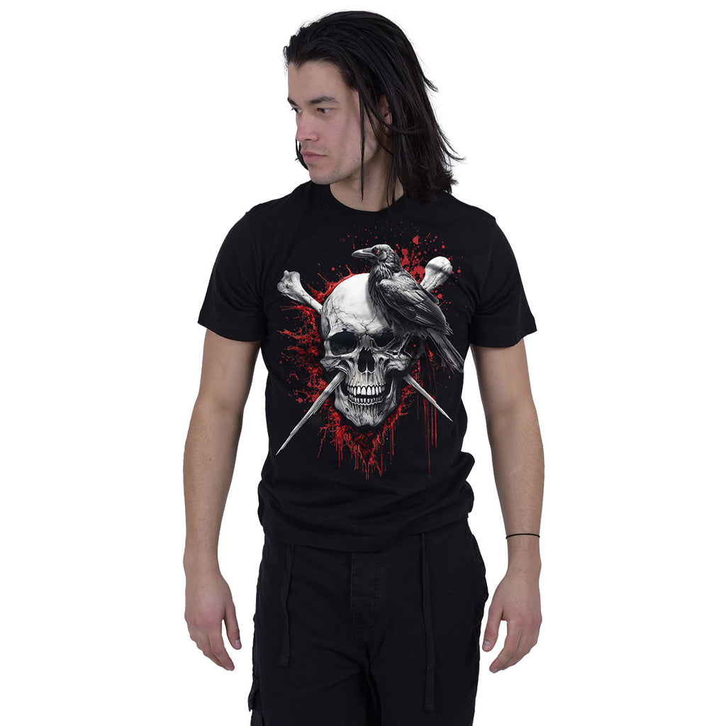 Spiral Unisex T-Shirt: Death Raven (Black) (Back Print)