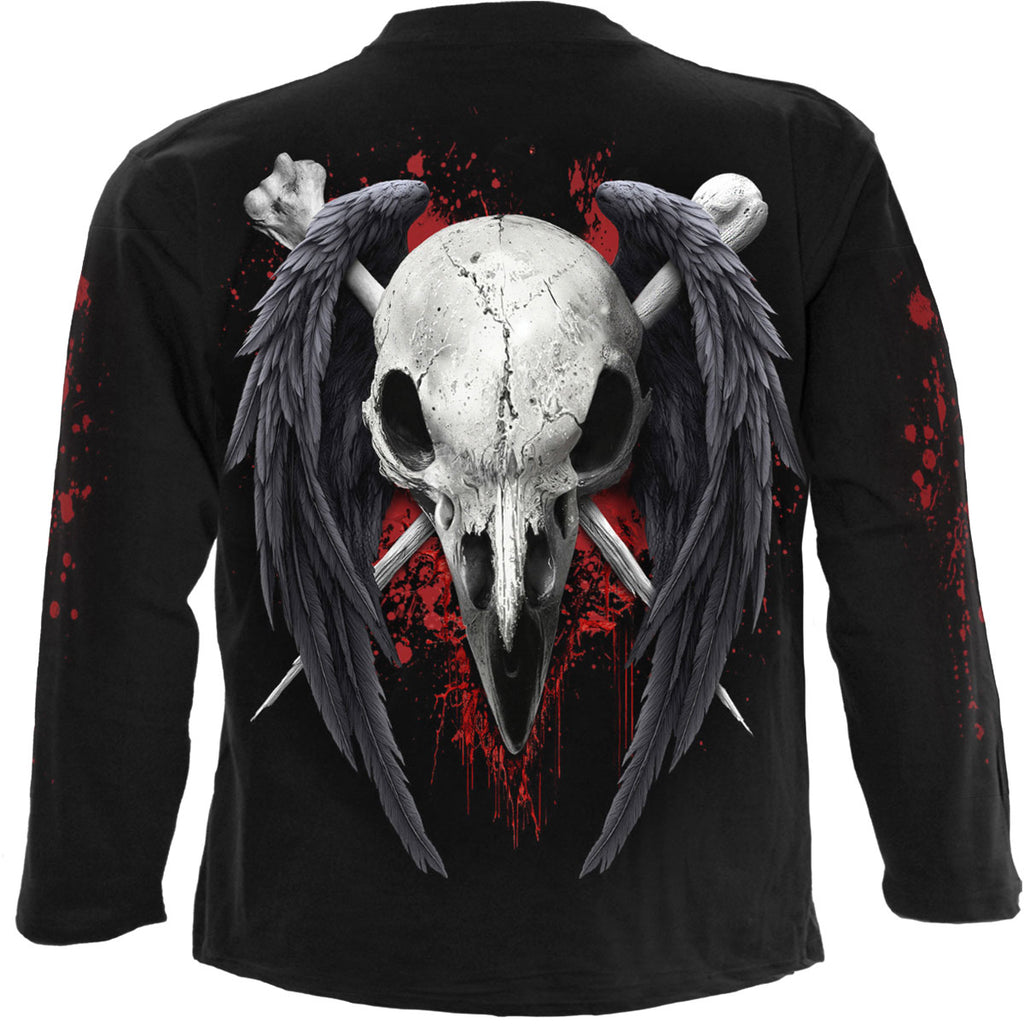 Spiral Unisex Long Sleeve T-Shirt: Death Raven (Black) (Back Print)