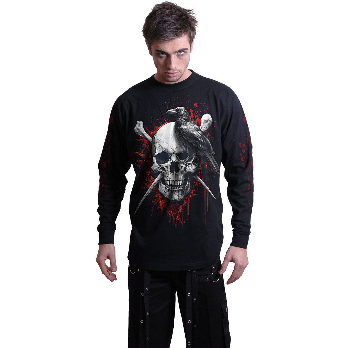Spiral Unisex Long Sleeve T-Shirt: Death Raven (Black) (Back Print)