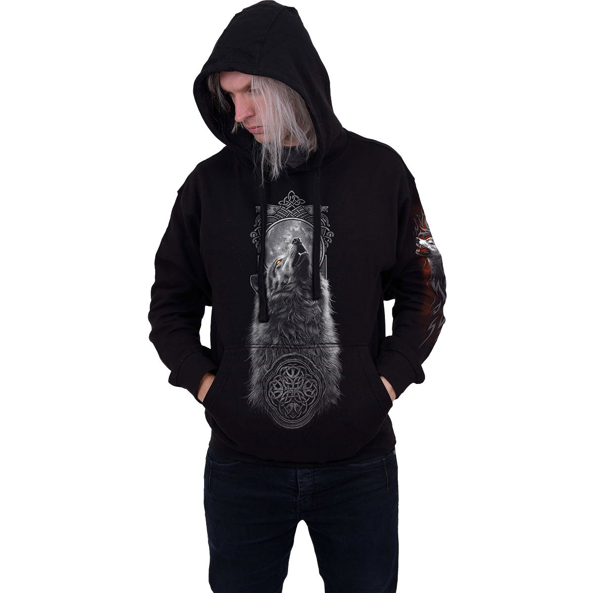 Spiral Unisex Pullover Hoodie: Darkest Fear (Black) (Back & Sleeve Print)