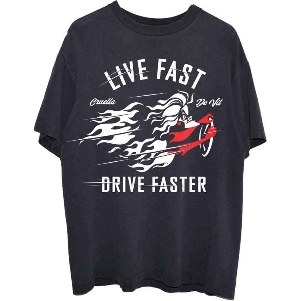 101 Dalmatians Unisex T-Shirt: Cruella Live Faster (Black)