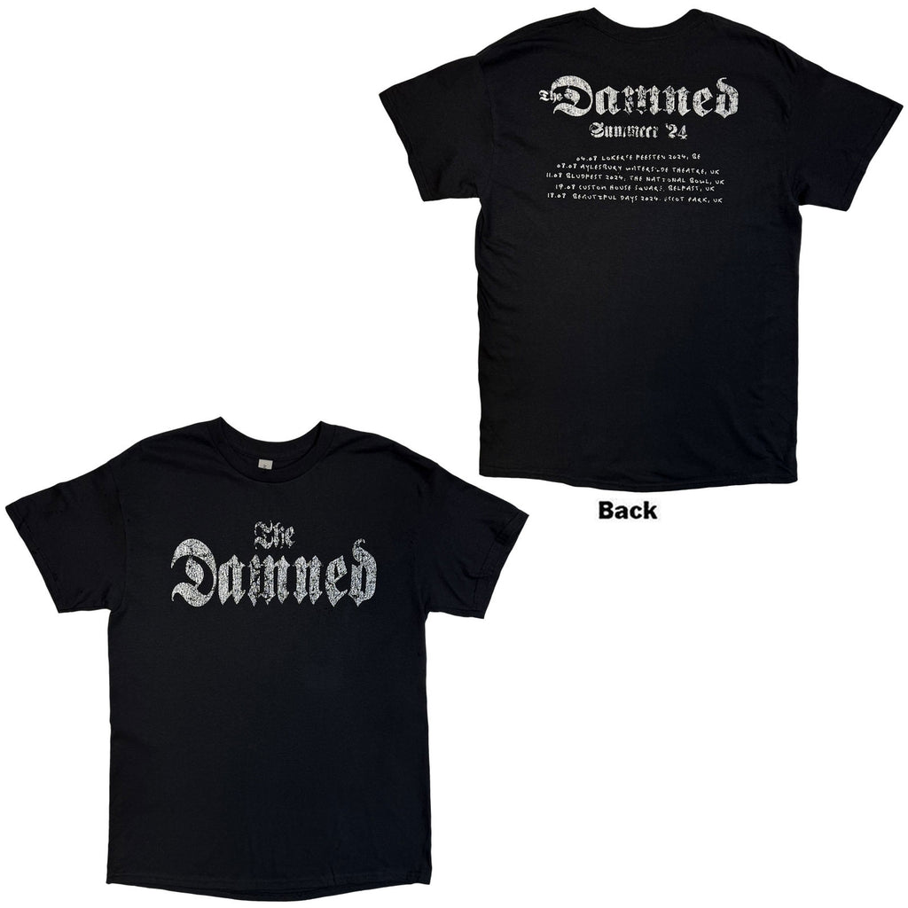 The Damned Unisex T-Shirt: Distressed Logo EU Tour Summer 24 (Black) (Back Print) (Ex-Tour)