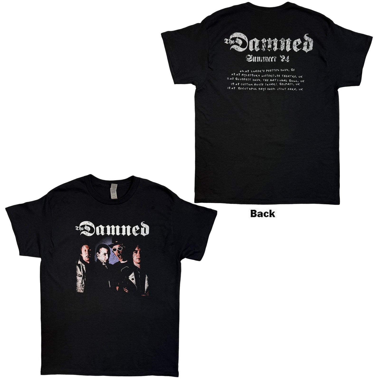 The Damned Unisex T-Shirt: Photo EU Tour Summer 24 (Black) (Back Print) (Ex-Tour)
