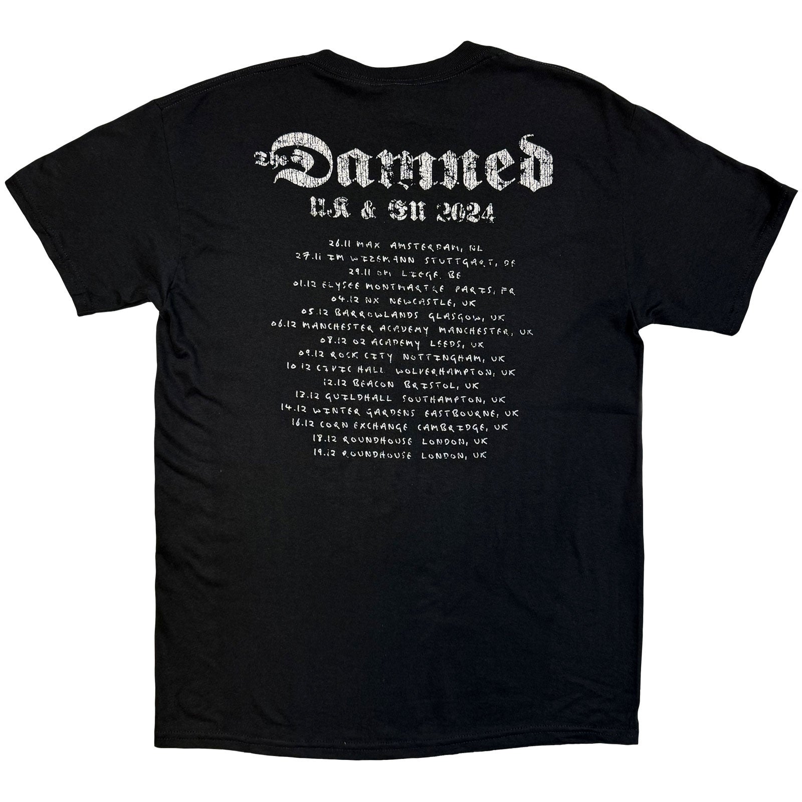The Damned Unisex T-Shirt: Photo UK & EU Tour 24 (Black) (Back Print) (Ex-Tour)