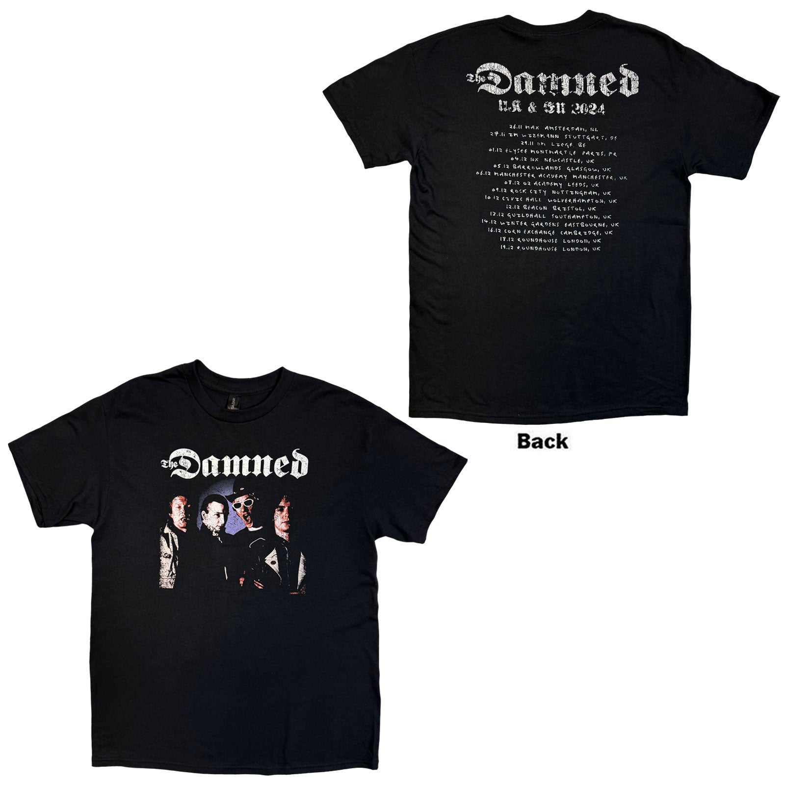 The Damned Unisex T-Shirt: Photo UK & EU Tour 24 (Black) (Back Print) (Ex-Tour)