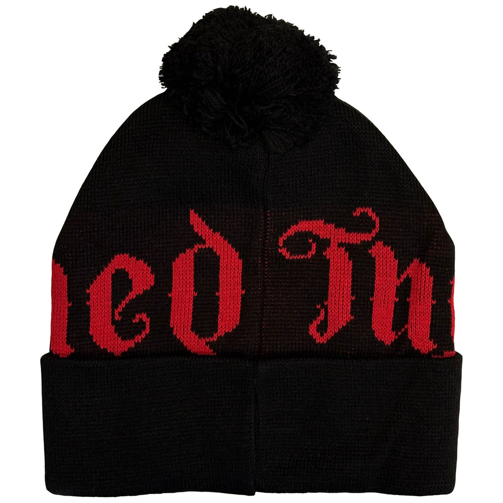 The Damned Unisex Bobble Beanie Hat: Red Logo (Black) (Back Print) (Ex-Tour)