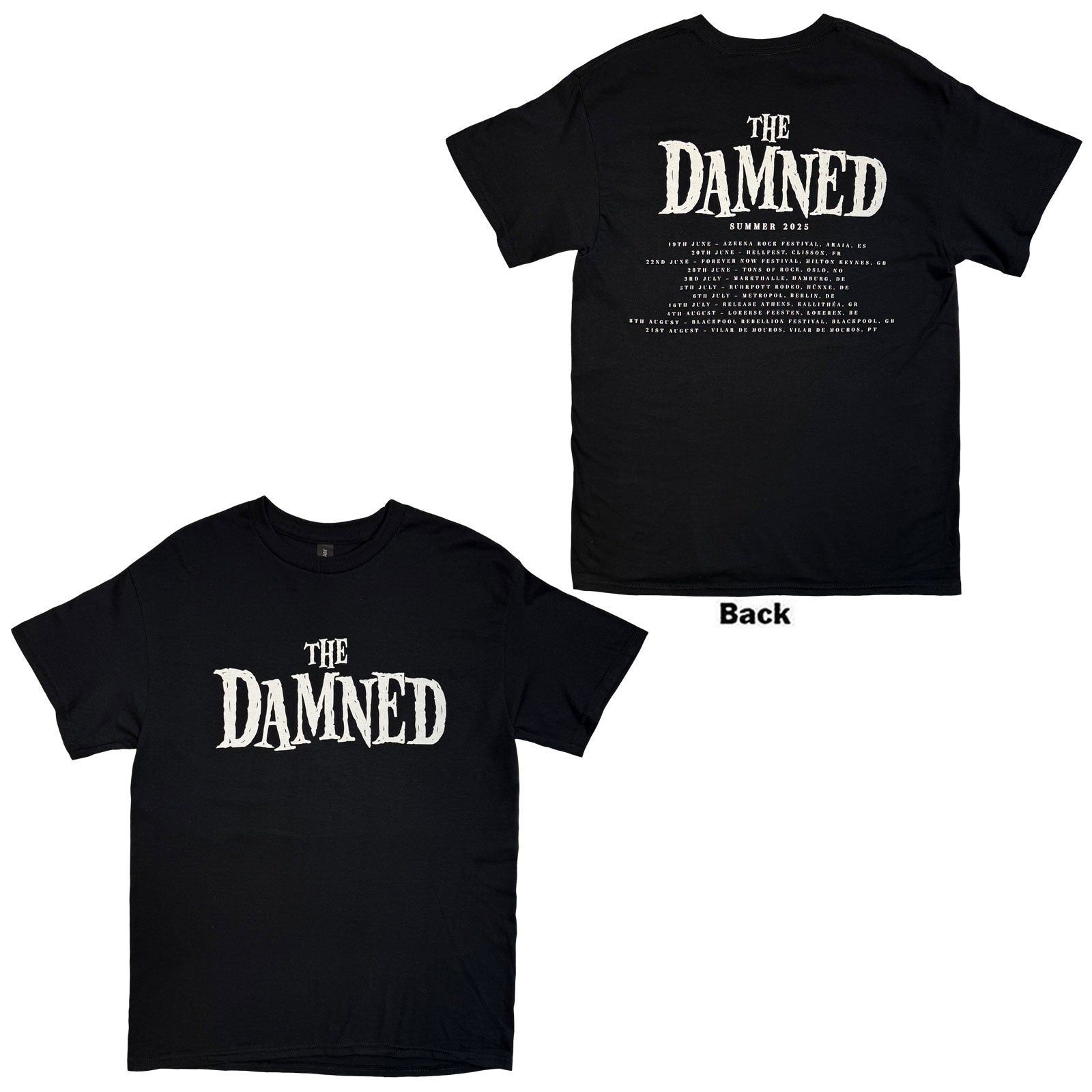 The Damned Unisex T-Shirt: Logo EU Tour Summer 25 (Black) (Back Print) (Ex-Tour)