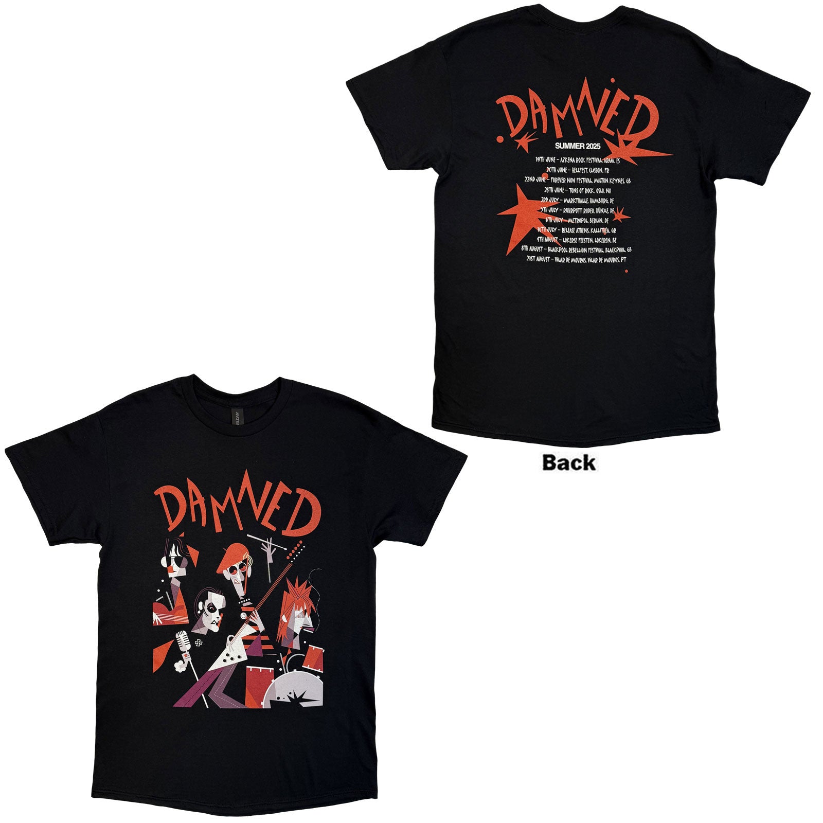 The Damned Unisex T-Shirt: Cartoon EU Tour Summer 25 (Black) (Back Print) (Ex-Tour)