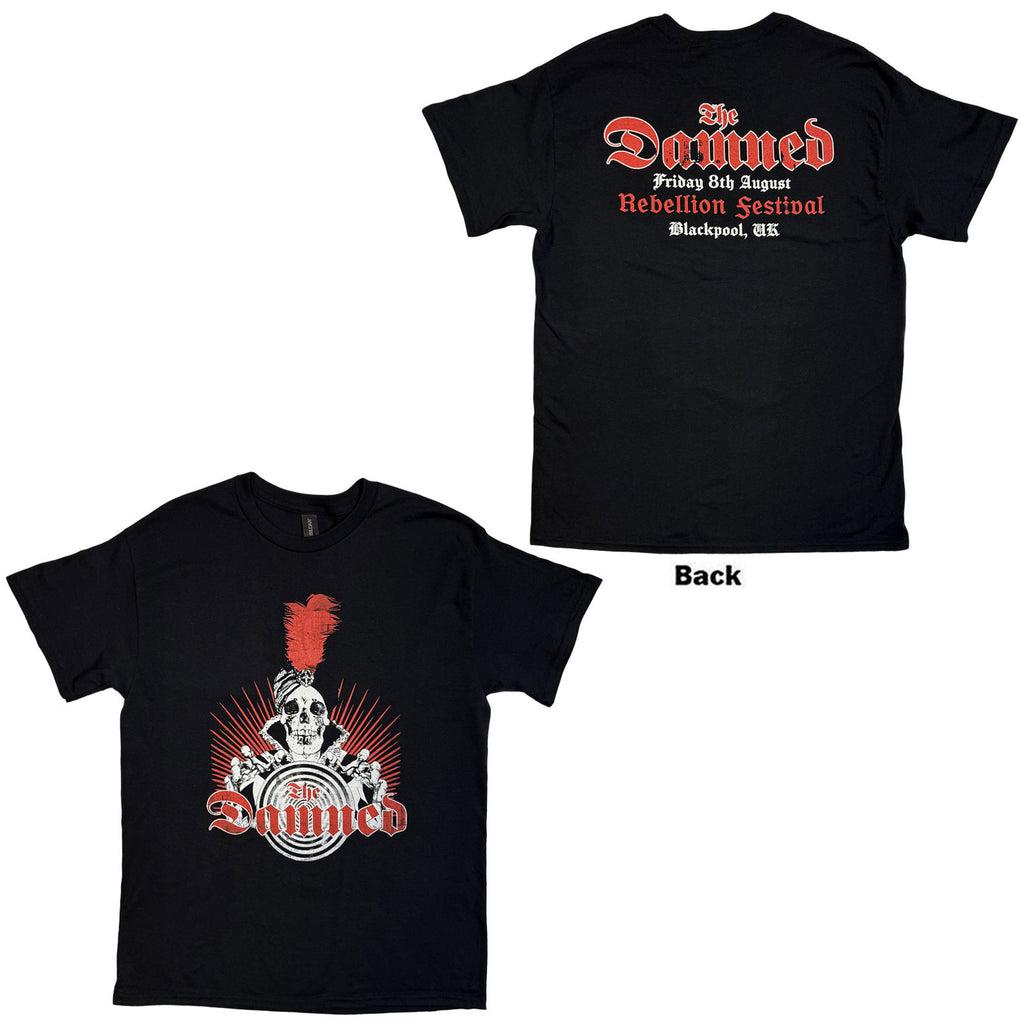 The Damned Unisex T-Shirt: Skeleton/Rebellion Festival 25 (Black) (Back Print) (Ex-Tour)