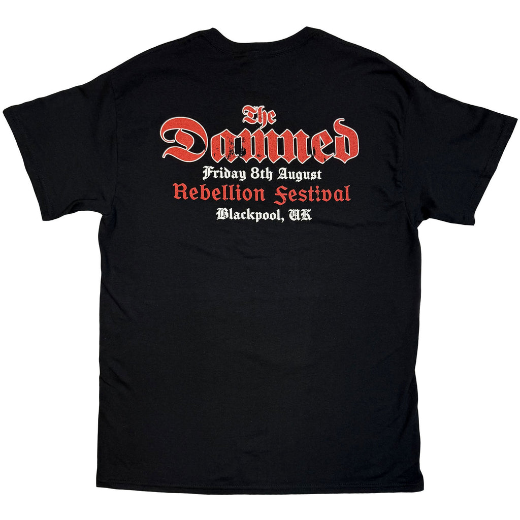 The Damned Unisex T-Shirt: Skeleton/Rebellion Festival 25 (Black) (Back Print) (Ex-Tour)