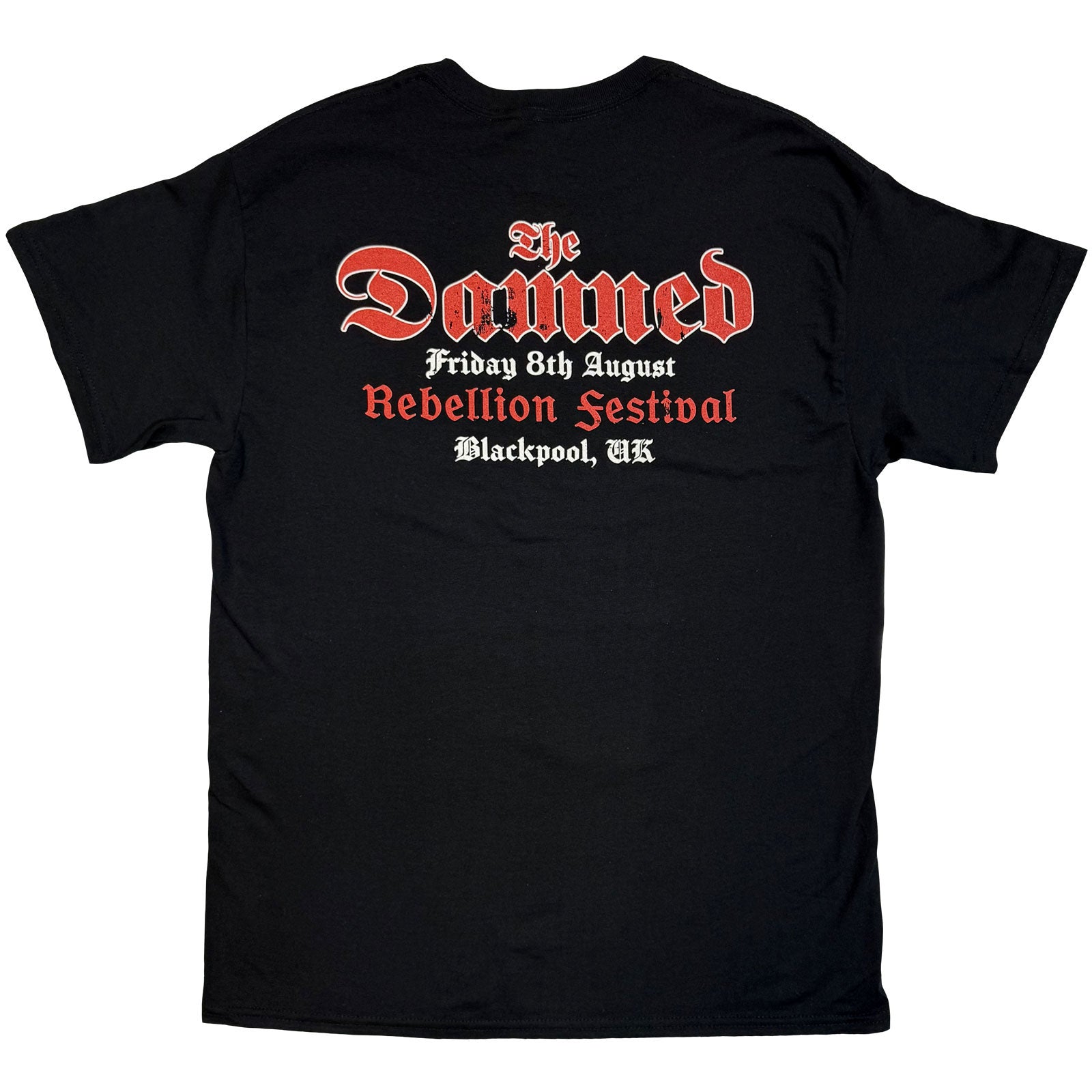 The Damned Unisex T-Shirt: Skeleton/Rebellion Festival 25 (Black) (Back Print) (Ex-Tour)